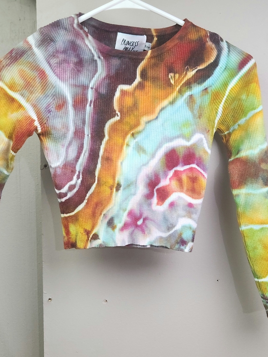 Princess Polly Tops - Princess Polly Multicolor Tie-Dye Ribbed Long Sleeve Crop Top